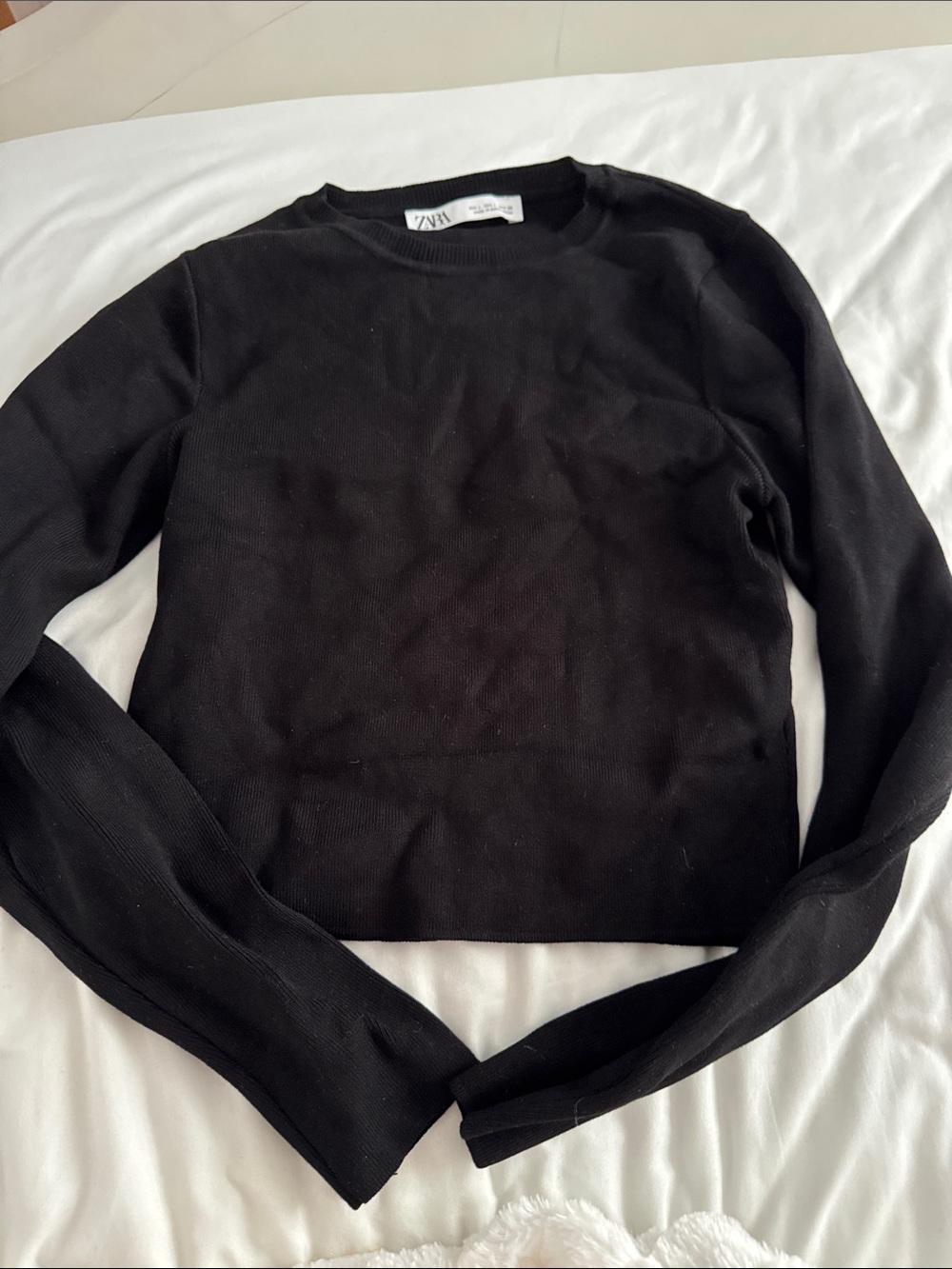 Zara Black Ribbed Long-Sleeve Crop Top